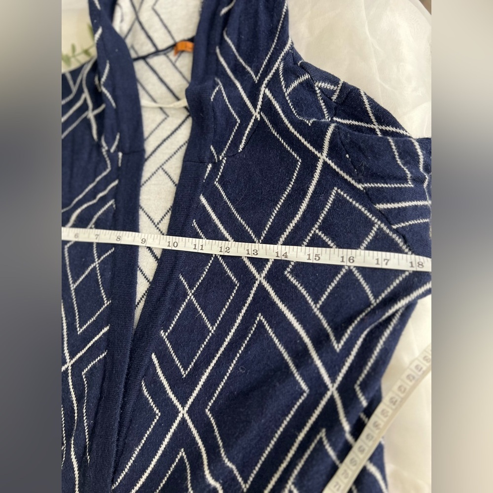 Belldini Cardigan Size S Hood Open Front Cardigan Blue White Geometric Nordic - Picture 8 of 11